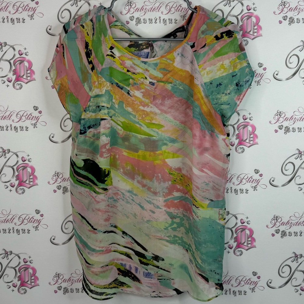 Edit by Jeanne Beker top tshirt tie dye swirl Vibrant Abstract Short Sleeve Top